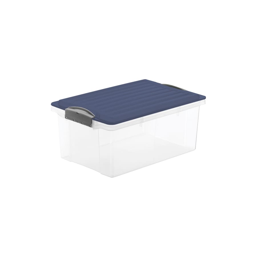 Rotho COMPACT Stapelbox A4 13 l, transparent/iris dunkelblau