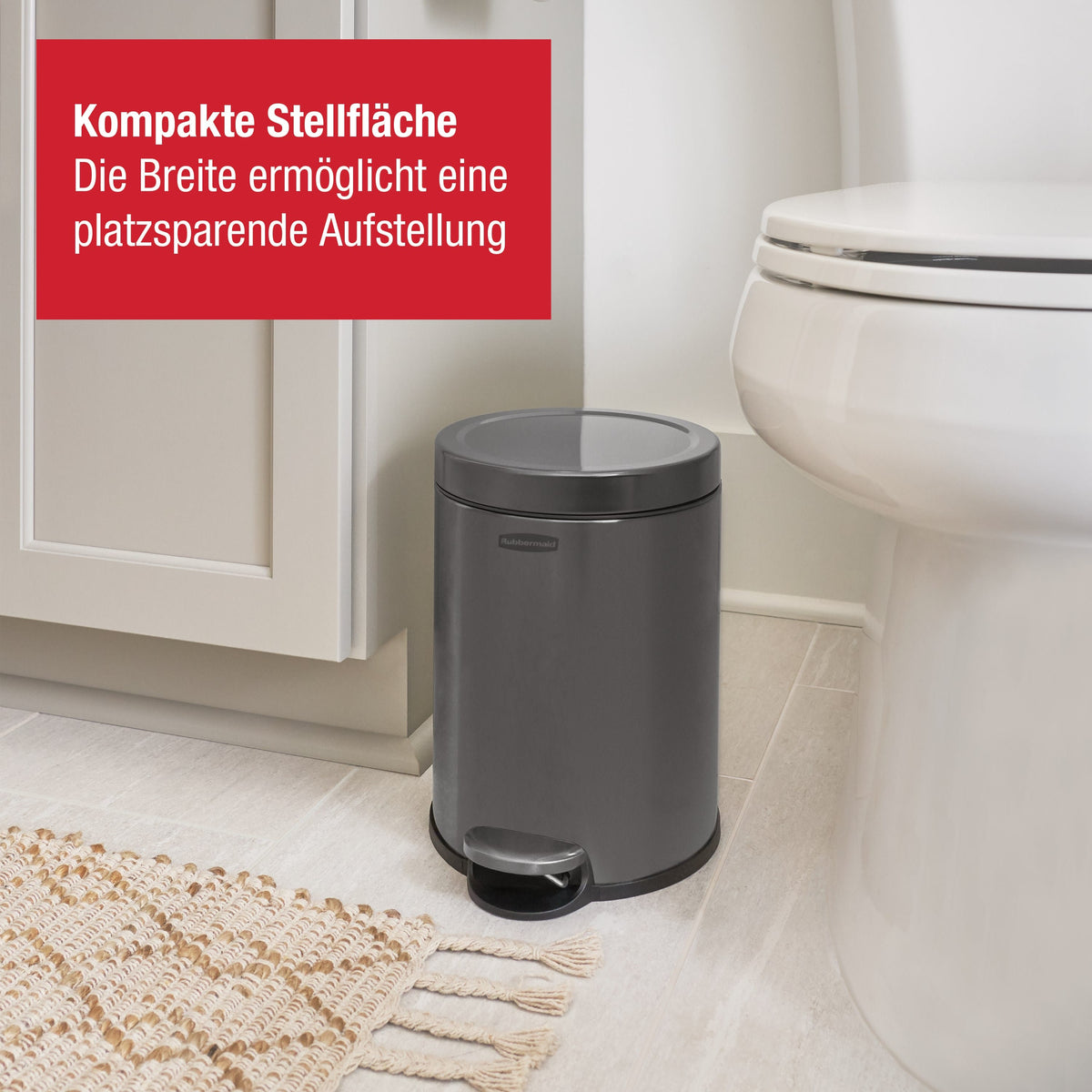 Rubbermaid Treteimer rund – 6 L Edelstahl Anthrazit, mit Deckel