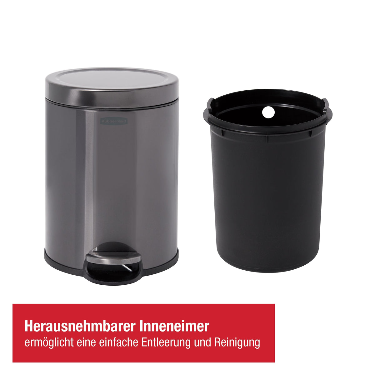 Rubbermaid Treteimer rund – 6 L Edelstahl Anthrazit, mit Deckel