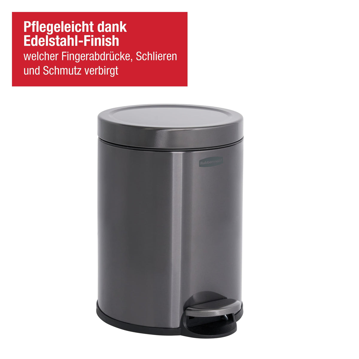 Rubbermaid Treteimer rund – 6 L Edelstahl Anthrazit, mit Deckel