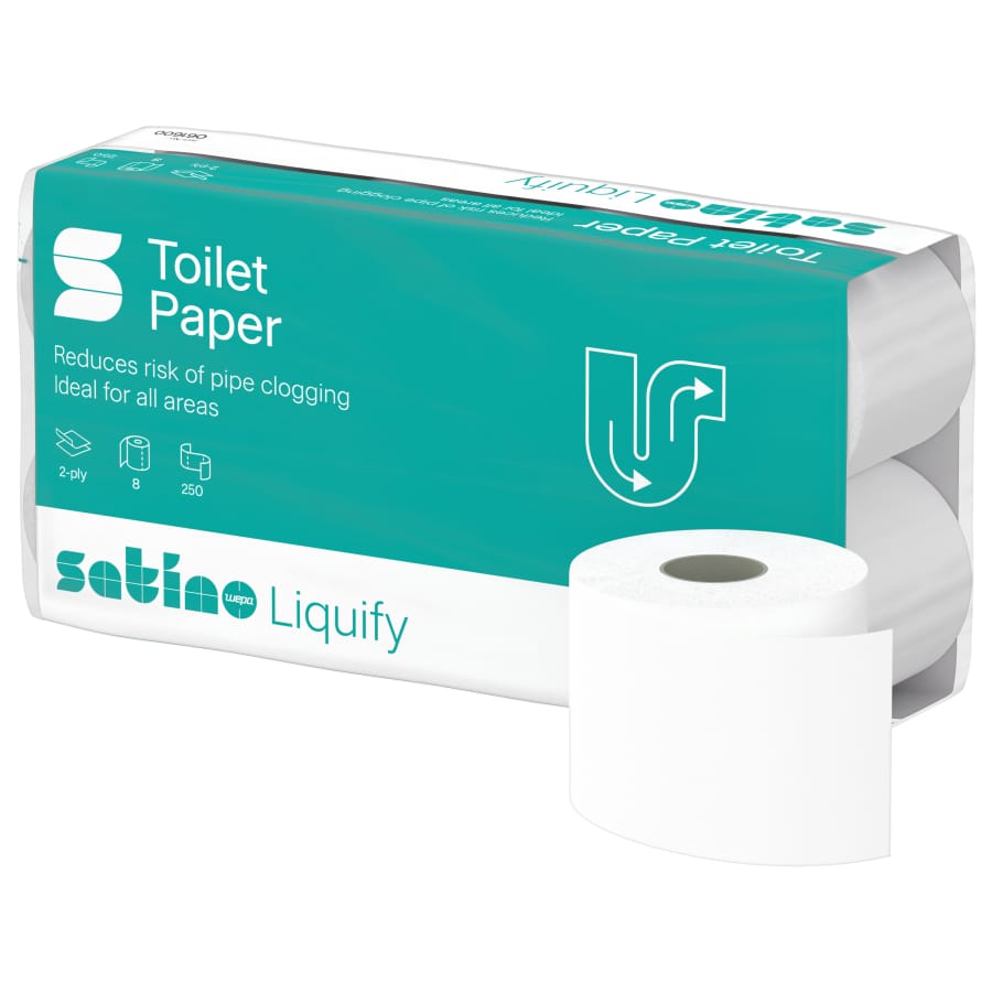 Satino Liquify Toilettenpapier, 2-lagig, weiß, MT1 1 Paket = 8 Packungen à 8 x 250 Blatt