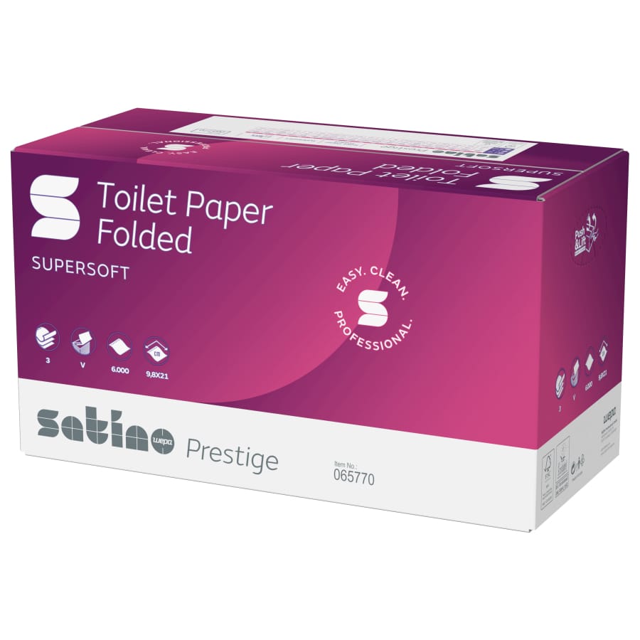 Satino Prestige Toilettenpapier, V-Falz, 3-lagig, gefaltet, BT1