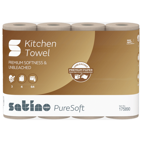 Satino PureSoft Küchenrolle aus 100 % Recyclingkarton – umweltfreundlich, weich und saugfähig.
