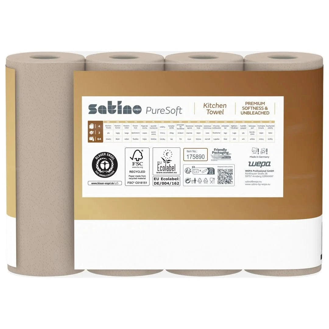 Satino PureSoft Küchenrolle aus 100% Recyclingkarton, nachhaltig und umweltfreundlich, Premiumqualität.
