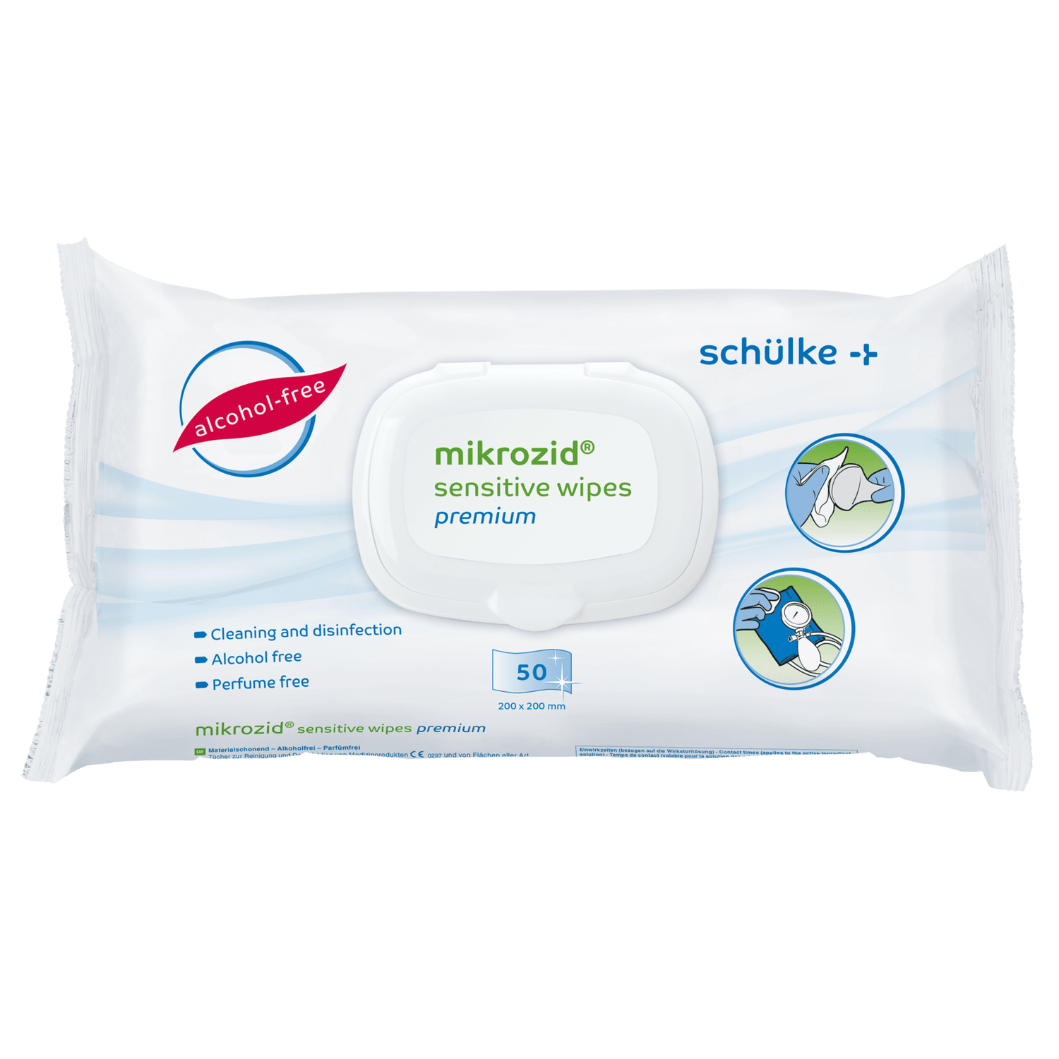 Schülke mikrozid sensitive wipes+ Desinfektionstücher Inhalt: Softpack premium (50 Stück)