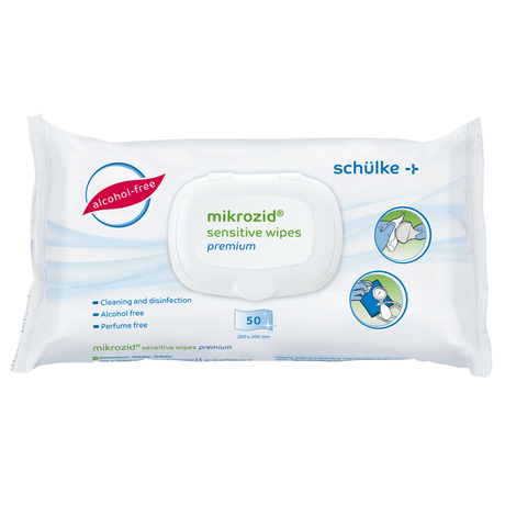 Schülke mikrozid sensitive wipes+ Desinfektionstücher Inhalt: Softpack premium (50 Stück)