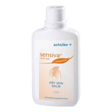 Schülke Sensiva Dry Skin Balm Emulsion mit Sheabutter für trockene Hautpflege, farb- und parfümfrei.