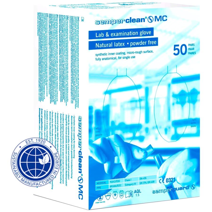Semperclean Einmalhandschuhe, MC Latex, naturfarben 1 Karton = 500 Paar, Größe XS (6,5)