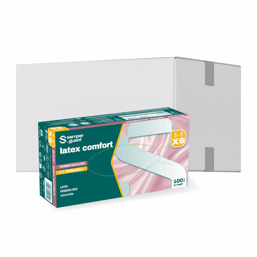 Semperguard® Einmalhandschuhe, Latex comfort 1 Karton = 10 Packungen = 1000 Stück, Größe XS (5-6)