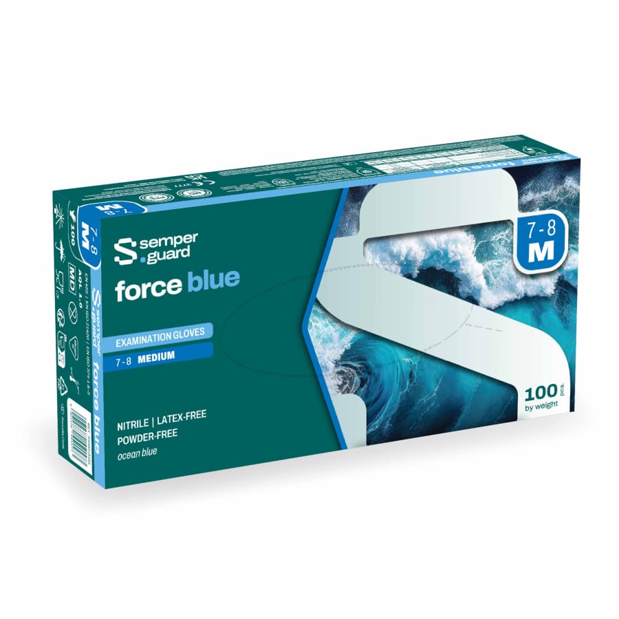 Semperguard® force blue Nitrilhandschuhe, puderfrei, blau M (7-8) – 1 Packung (100 Stück)