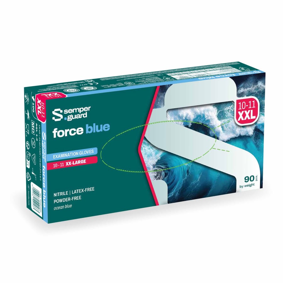 Semperguard® force blue Nitrilhandschuhe, puderfrei, blau XXL (10-11) – 1 Packung (90 Stück)