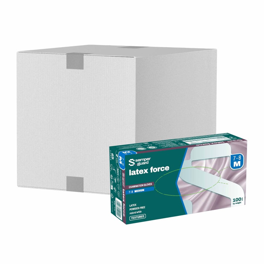 Semperguard® Latex force Einmalhandschuhe, puderfrei, weiß M (7-8) – 1 Karton (1.000 Stück)