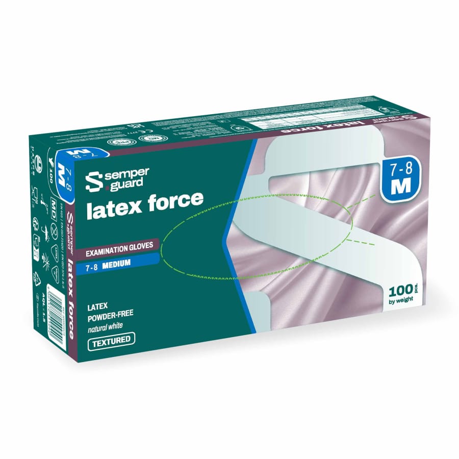 Semperguard® Latex force Einmalhandschuhe, puderfrei, weiß M (7-8) – 1 Packung (100 Stück)