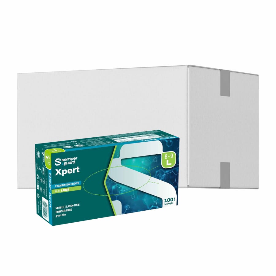 Semperguard® XPERT Nitrilhandschuhe, puderfrei, grün/blau L (8-9) – 1 Karton (1.000 Stück)