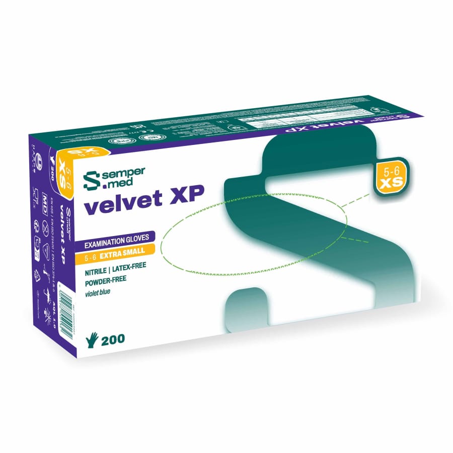 Sempermed® velvet XP Nitrilhandschuhe, puderfrei, violettblau XS (5-6) – 1 Packung (200 Stück)