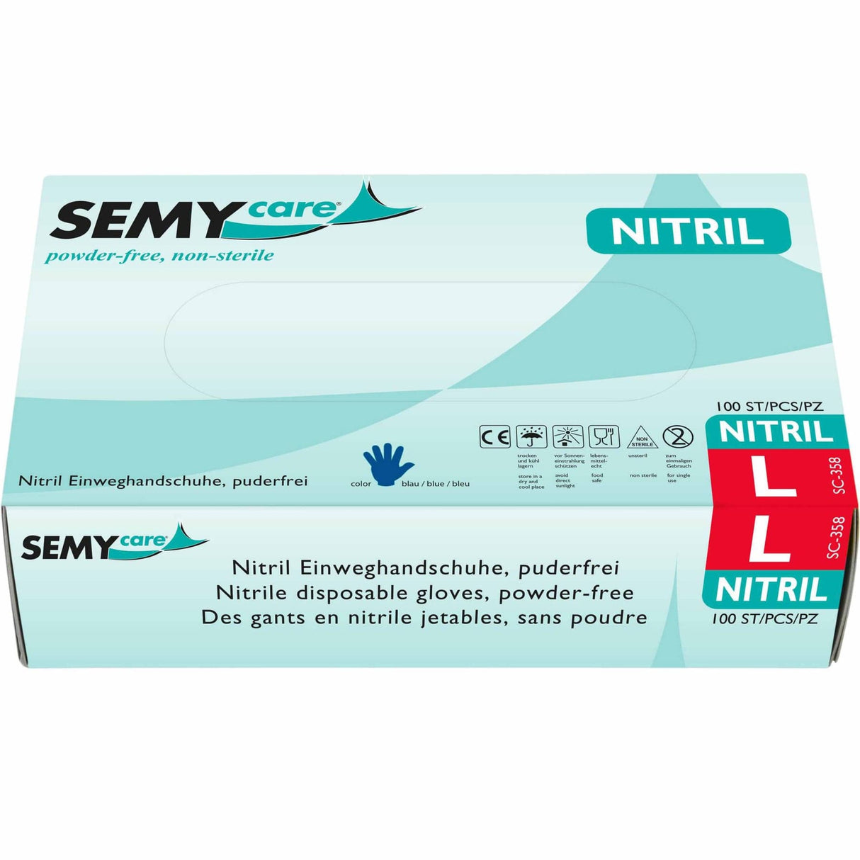 SemyCare Nitrilhandschuhe im Spenderkarton, puderfrei, blau