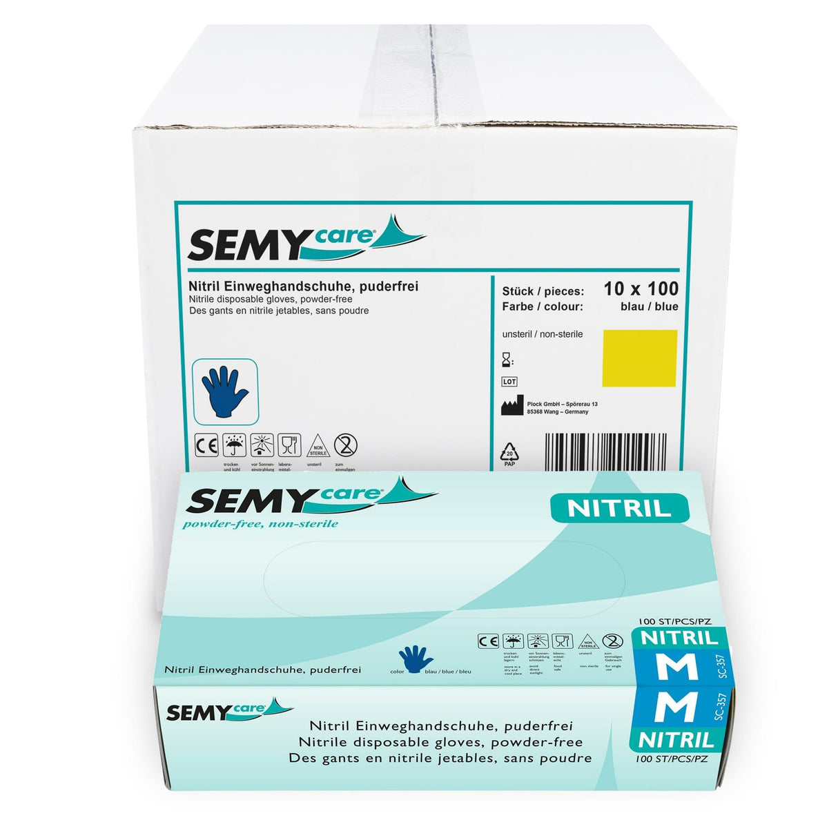 SemyCare Nitrilhandschuhe im Spenderkarton, puderfrei, blau M