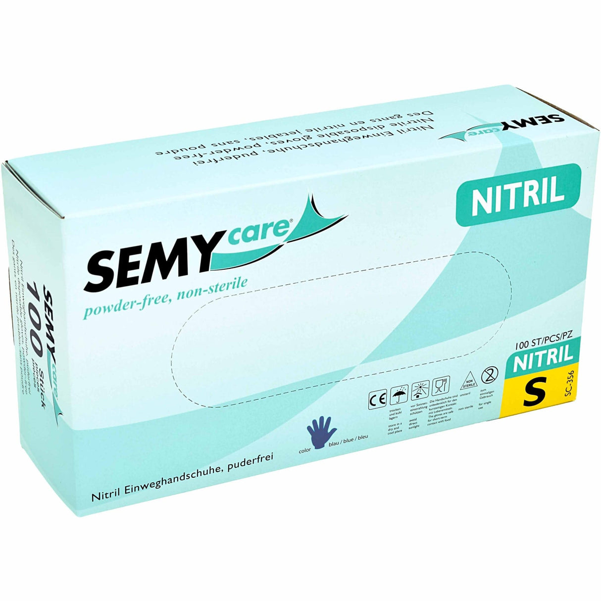 SemyCare Nitrilhandschuhe im Spenderkarton, puderfrei, blau S · 422906