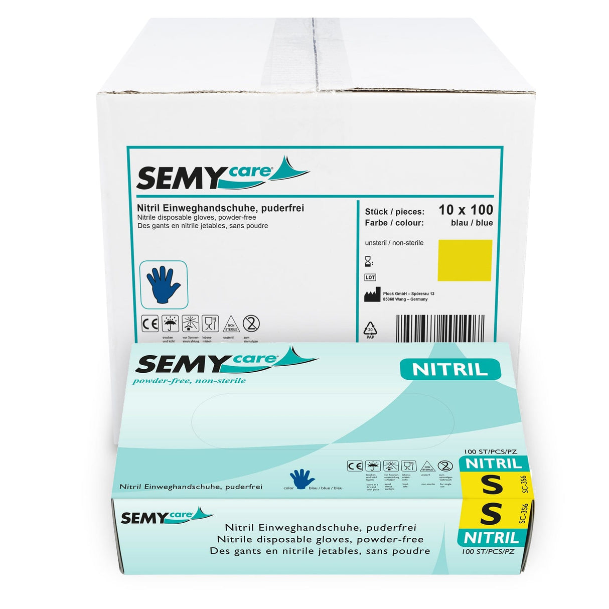 SemyCare Nitrilhandschuhe im Spenderkarton, puderfrei, blau S