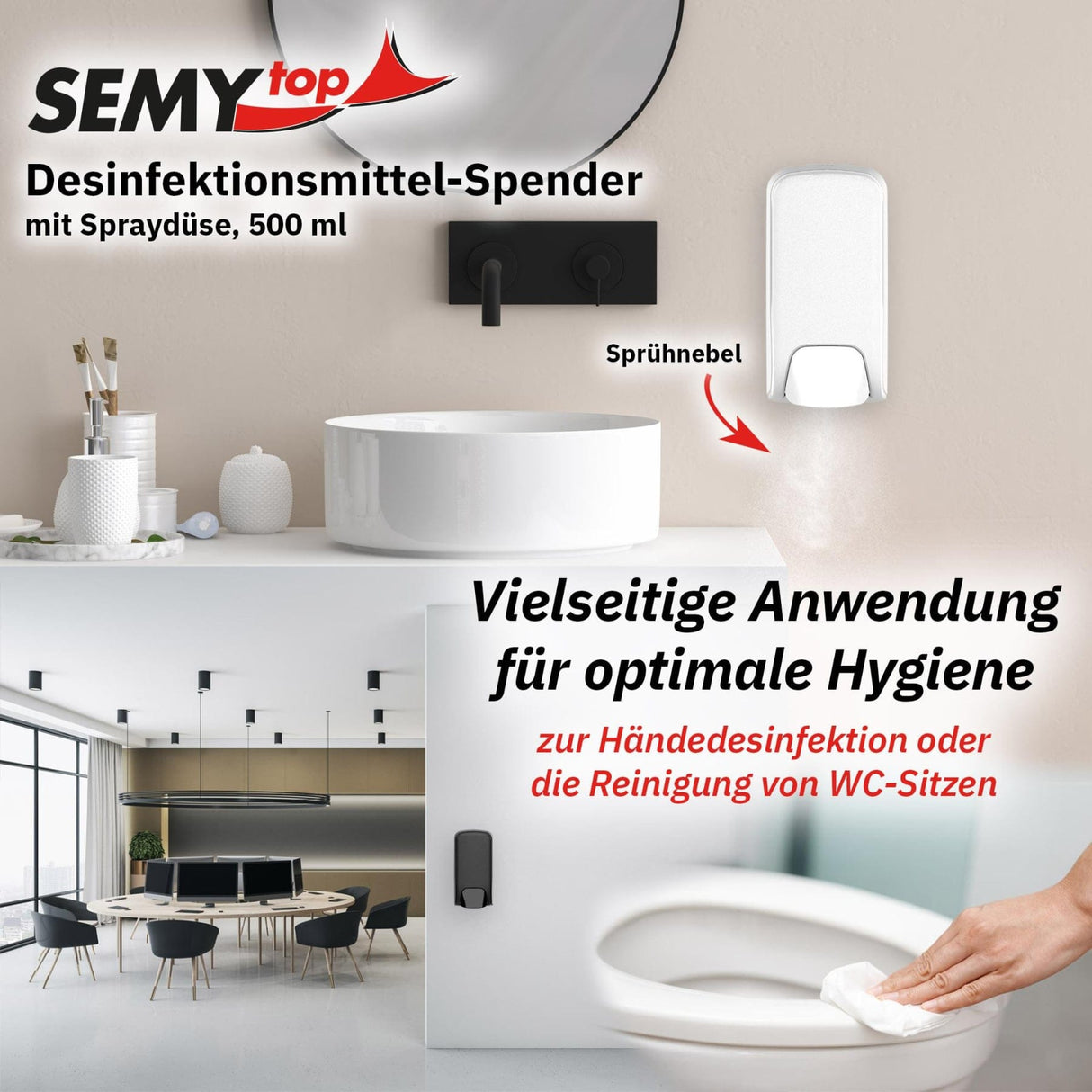 Semytop Desinfektionsmittelspender, weiß matt, 500 ml