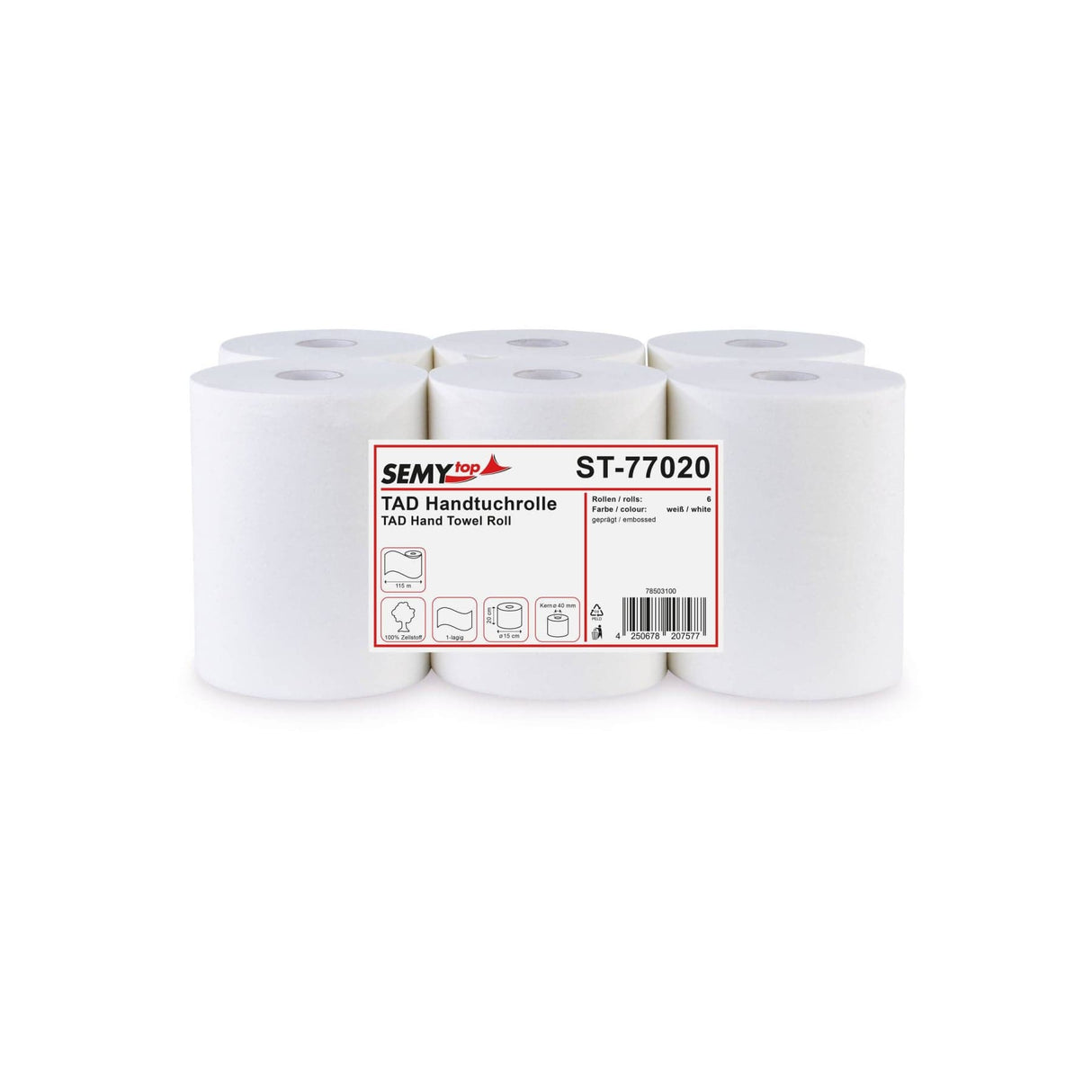 Semytop Handtuchrolle Autocut 20 cm, 1-lagig, Ø 15 cm, hochweiß