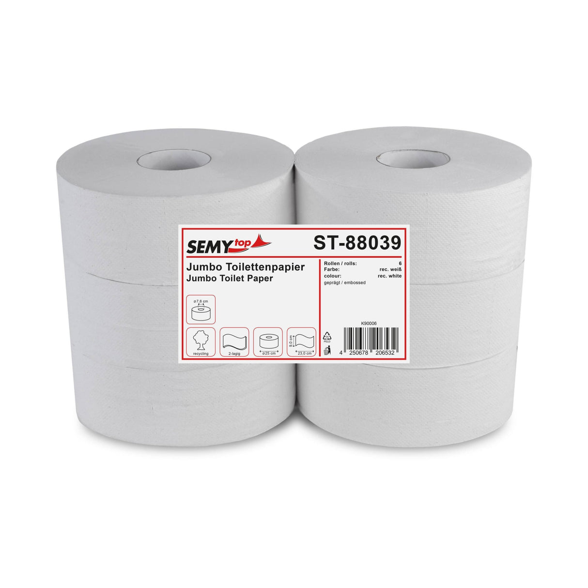 Semytop Jumbo Toilettenpapier, 2-lagig, Ø 25 cm