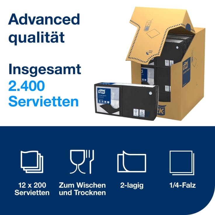 Tork Advanced Cocktailservietten schwarz 2-lagig Tissue