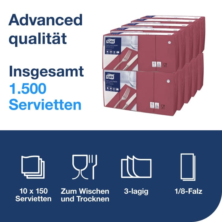 Tork Soft Lunchservietten 3-lagig 1/8 Falzung Gastronomie