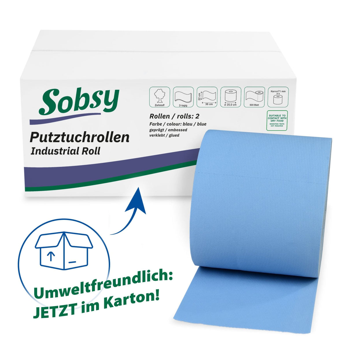 Sobsy Putztuchrolle, Industriepapierrolle ⵁ 25 cm, 2-lagig