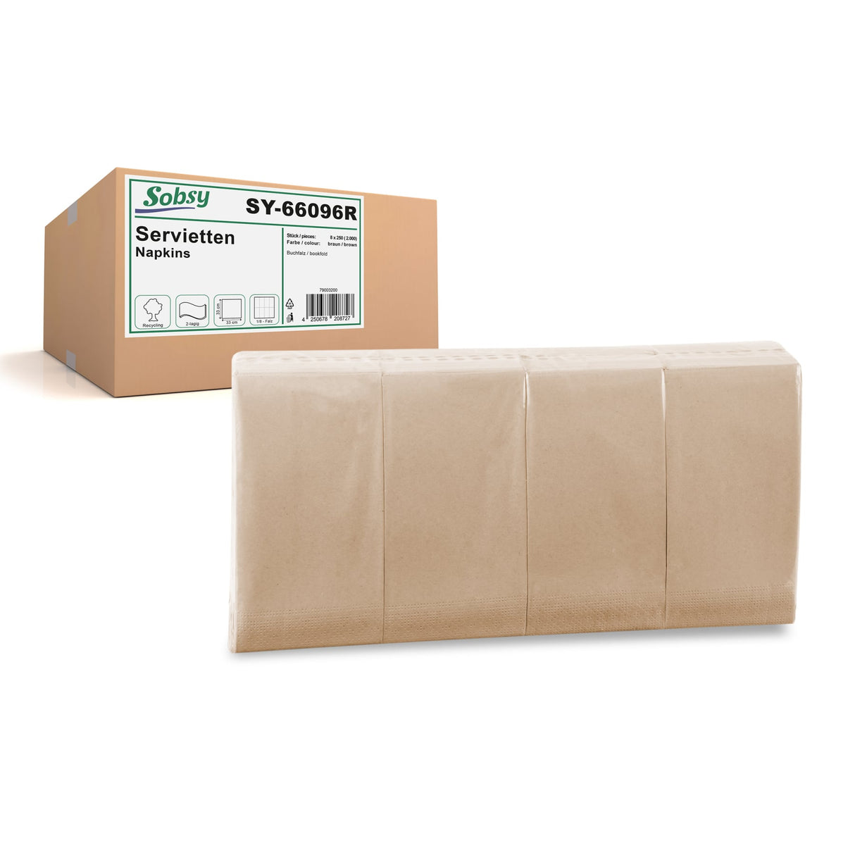 Sobsy Servietten, 33 x 33 cm, 1/8-Buchfalz, 2-lagig 8× 250 Stück