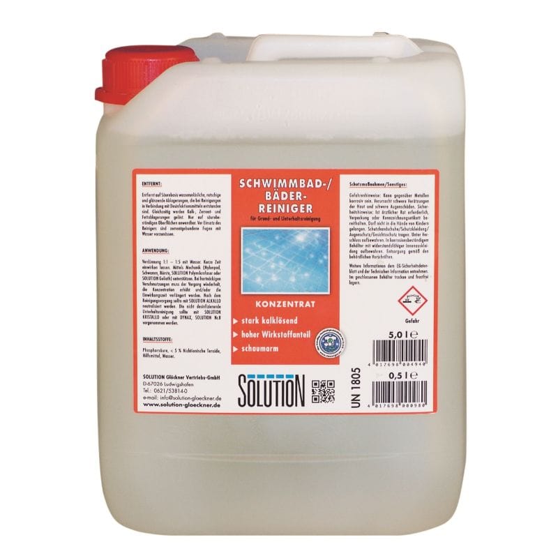 Solution Schwimmbadreiniger und Bäderreiniger Konzentrat Flasche für hygienische Sauberkeit in Bad und Pool