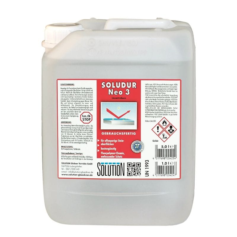 Soludur Neo 3 Imprägnierer – gebrauchsfertiger Tiefenschutz für poröse Oberflächen in praktischem Kanister.