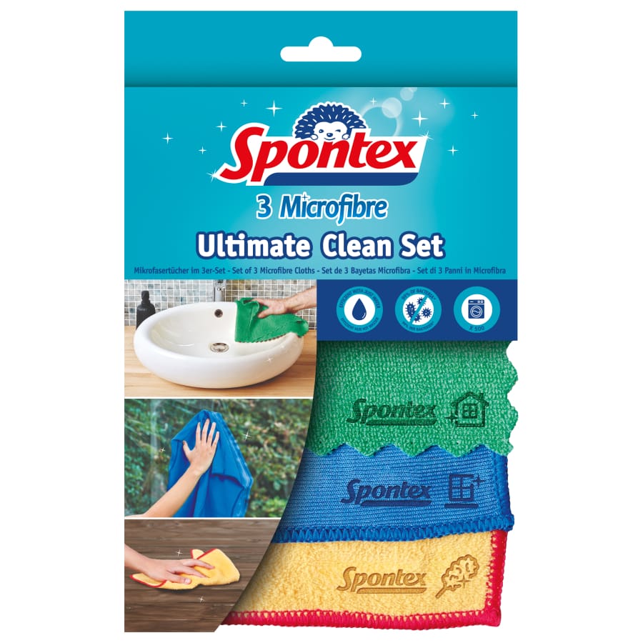 Spontex Microfibre Ultimate Clean Mikrofasertuch-Set, 3-teilig