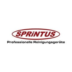 Sprintus Logo - Professionelle Reinigungsgeräte in roter Schrift auf weißem Hintergrund.