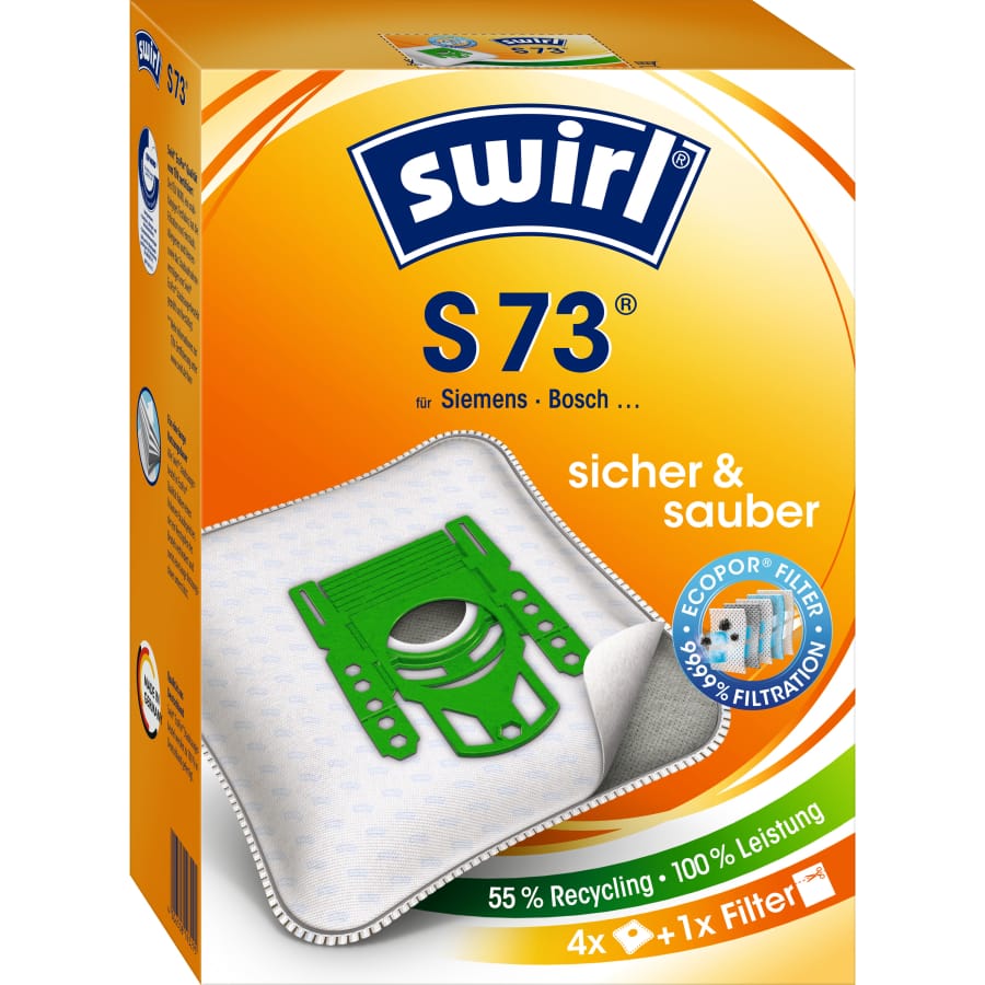 Swirl® S 73 MicroPor® Plus Green Staubsaugerbeutel Vorteilspack für Siemens/Bosch