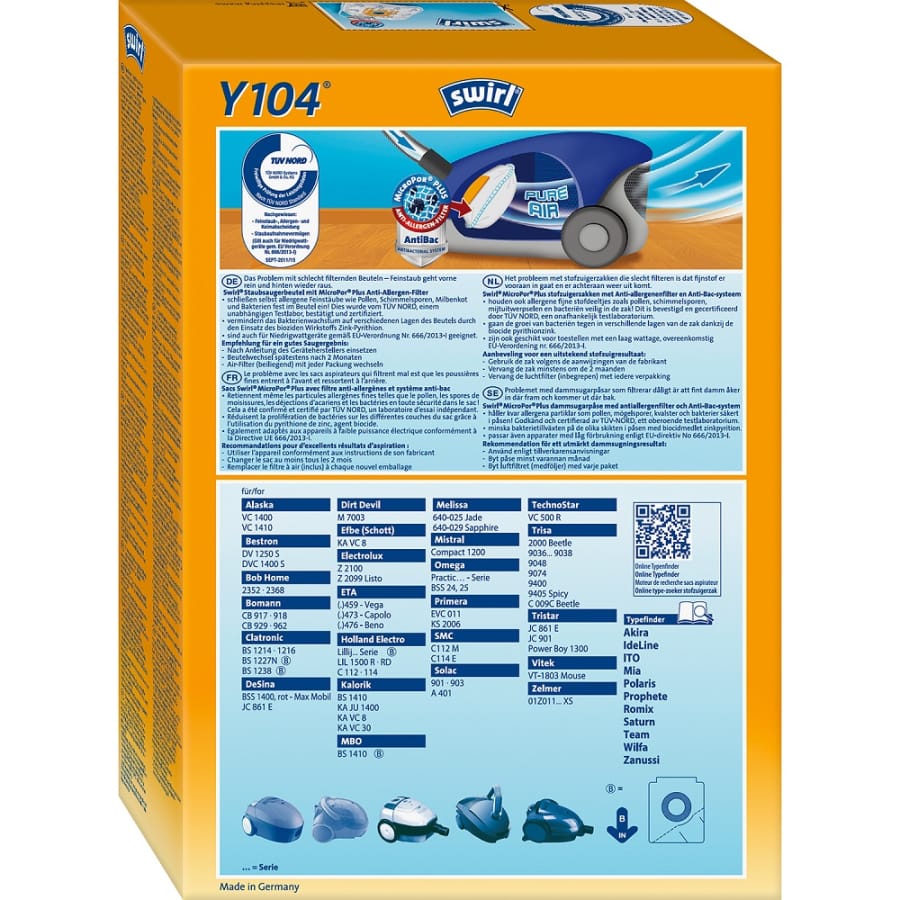 Swirl Y 104 MicroPor® PLUS AirSpace® Staubsaugerbeutel