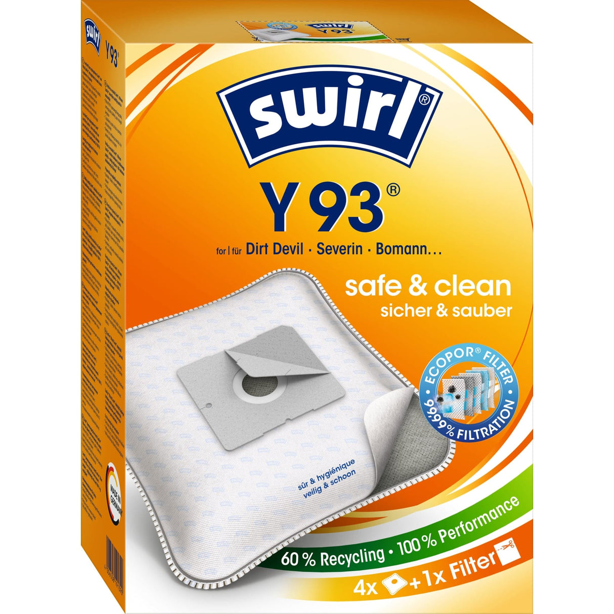 Swirl Y 93 MicroPor® PLUS AirSpace® Staubsaugerbeutel 1 Packung = 4 Stück + 1 Filter