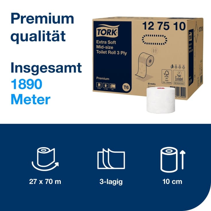Tork Midi Toilettenpapier T6 Premium 3-lagig weiß