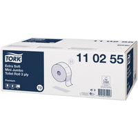 Tork Mini Jumbo Toilettenpapier T2 – Premium, 3-lagig, 120 m, 600 Blatt, 12 Rollen