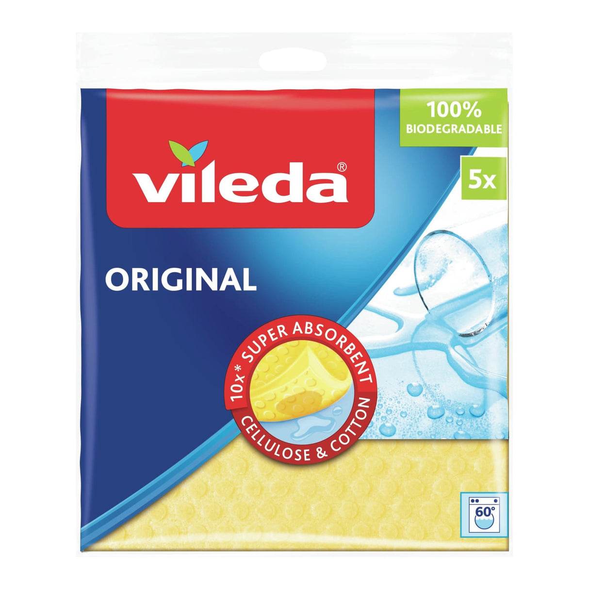 Vileda Aqua Original Super Absorbent Schwammtuch 1 Packung = 5 Tücher, 18 x 20 cm