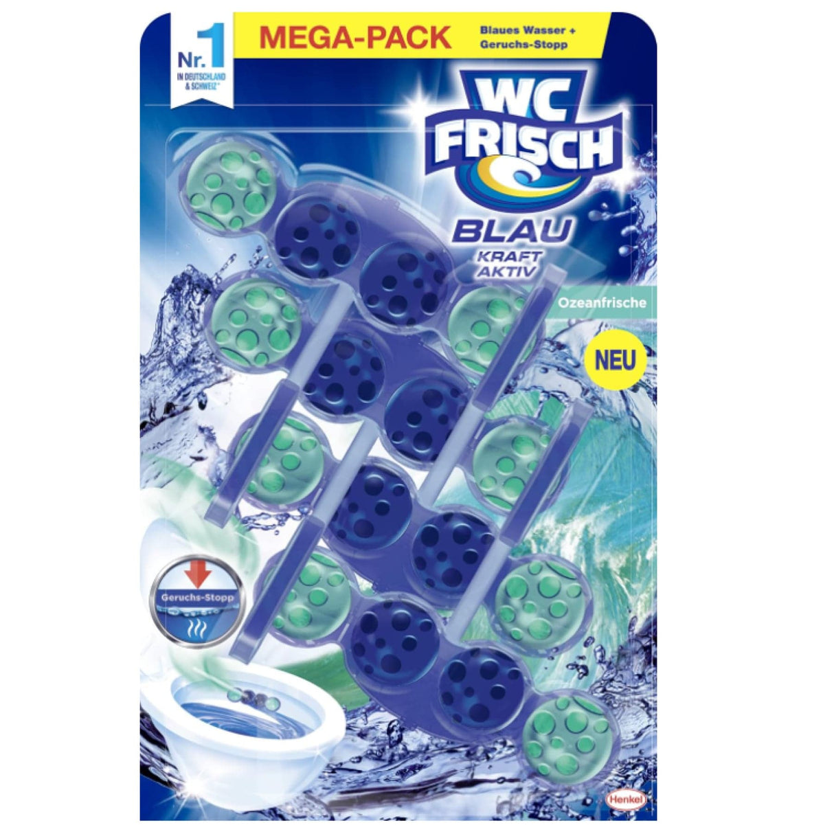WC Frisch Kraft-Aktiv WC-Duftspüler Blau, Ozeanfrische 1 Packung (4 Stück)