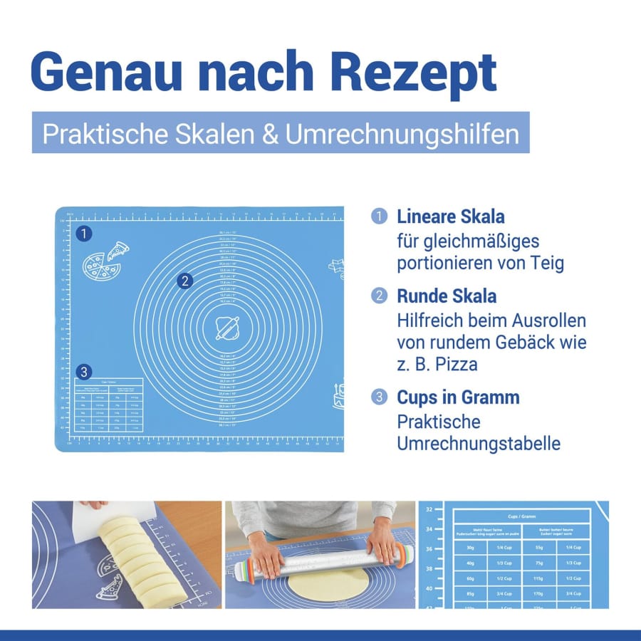 WENKO Antihaft-Backmatte mit Edelstahl-Teigrolle, Teigschaber und Rezeptheft (Set)
