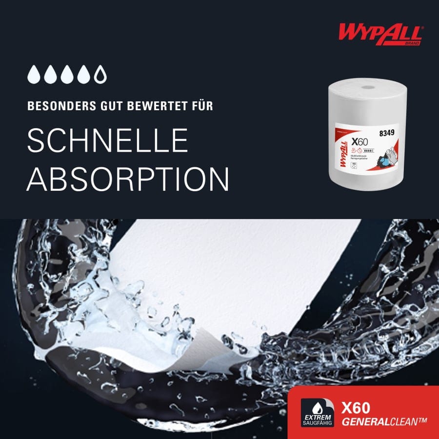 WypAll® X60 Reinigungstücher, 1-lagig, weiß