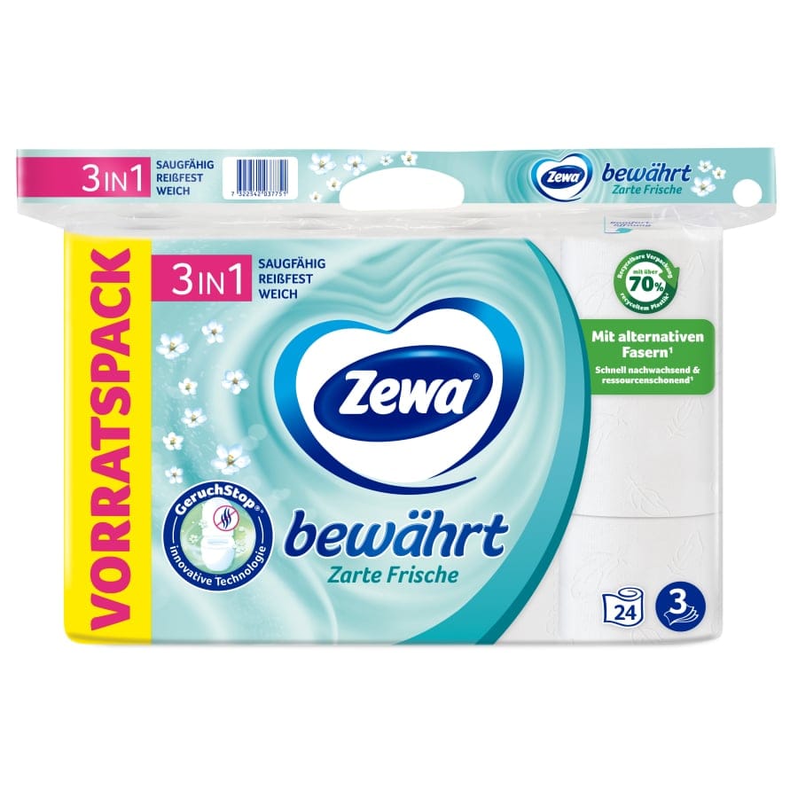 Zewa Bewährt Toilettenpapier, 3-lagig Lufterfrischer 1 Packung = 24 Rollen à 150 Blatt