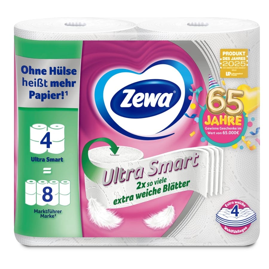 Zewa Toilettenpapier Ultra Smart, 4-lagig 1 Packung = 4 Rollen à 280 Blatt