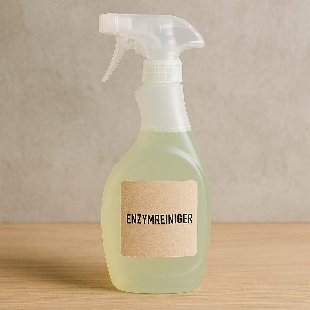 Eine Flasche Reinigungsmittel mit der Aufschrift Enzymreiniger