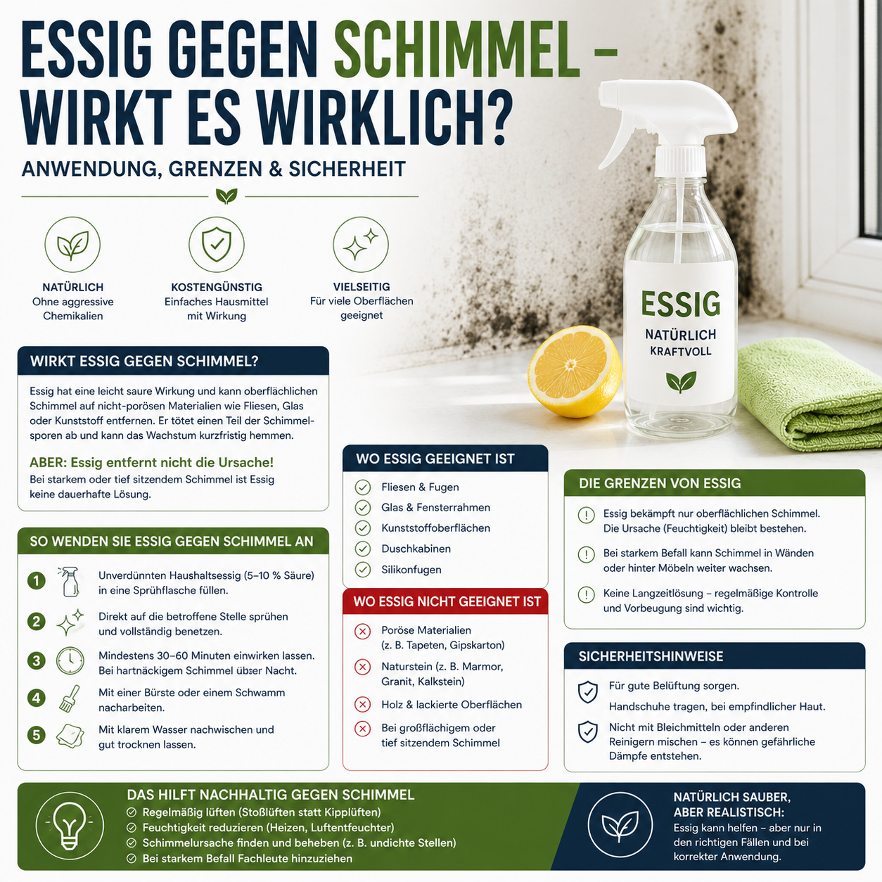 Essig gegen Schimmel – wirkt es wirklich? Anwendung, Grenzen & Sicherheit