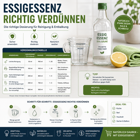 Essigessenz richtig verdünnen – Tabelle & Anleitung für den Haushalt