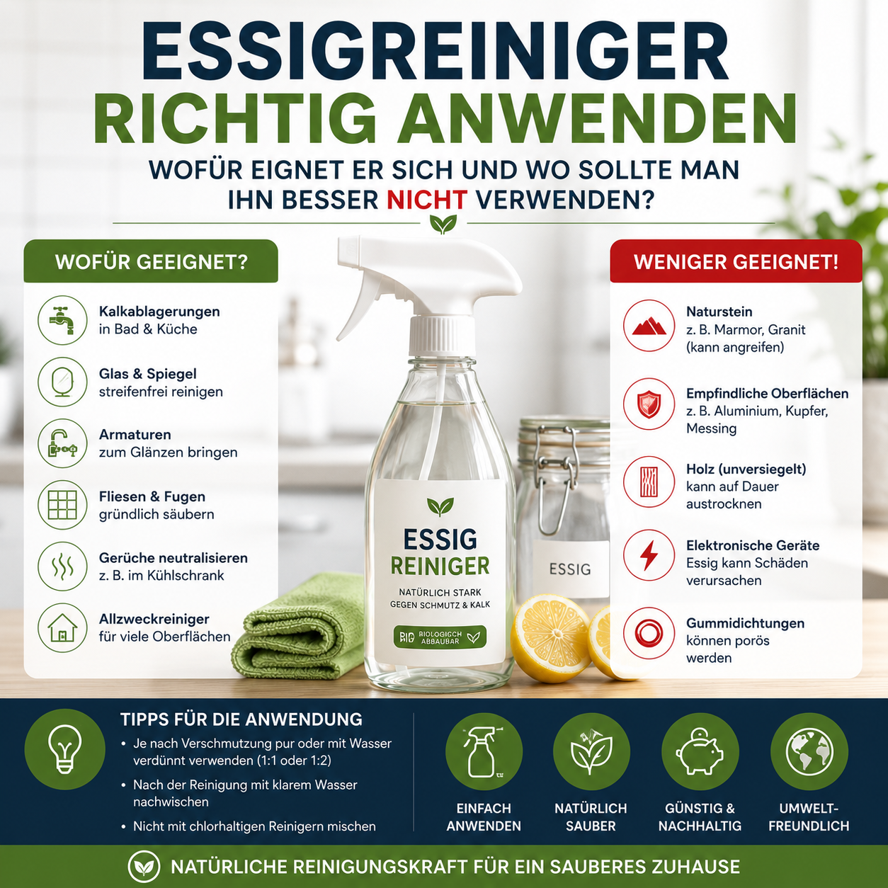 Essigreiniger richtig anwenden – Wofür eignet er sich und wo sollte man ihn besser nicht verwenden?