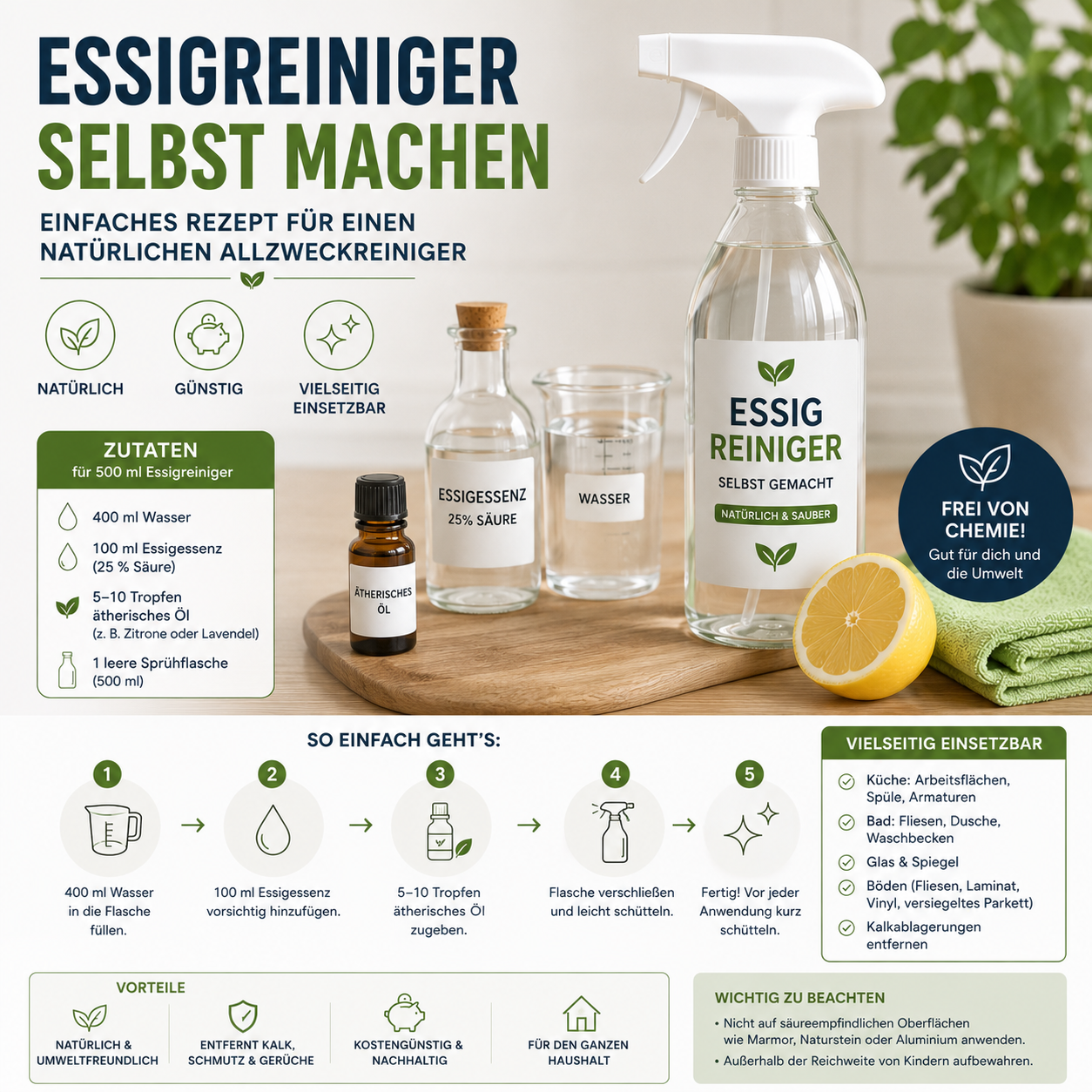 Essigreiniger selber machen – einfaches Rezept für einen Allzweckreiniger